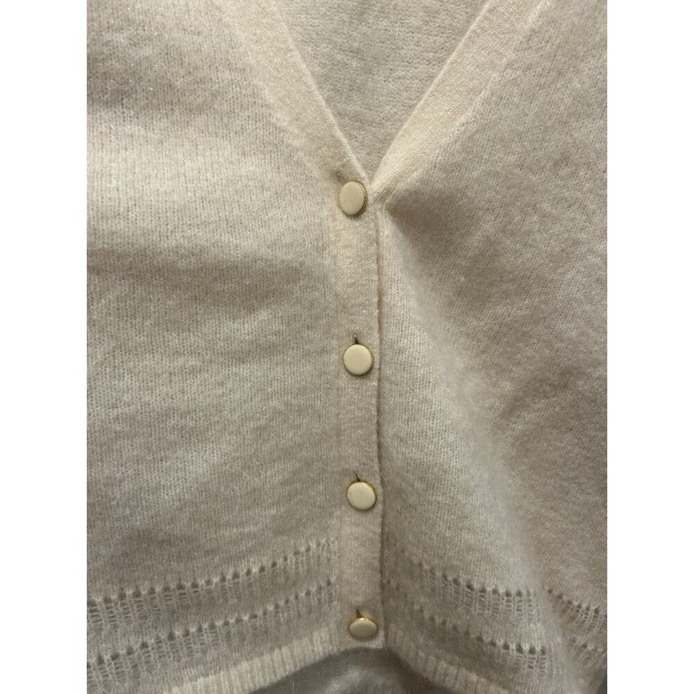 Sezane Cream V neck cardigan lace detail kid mohair / merino wool Sz L - EUC - Picture 8 of 10
